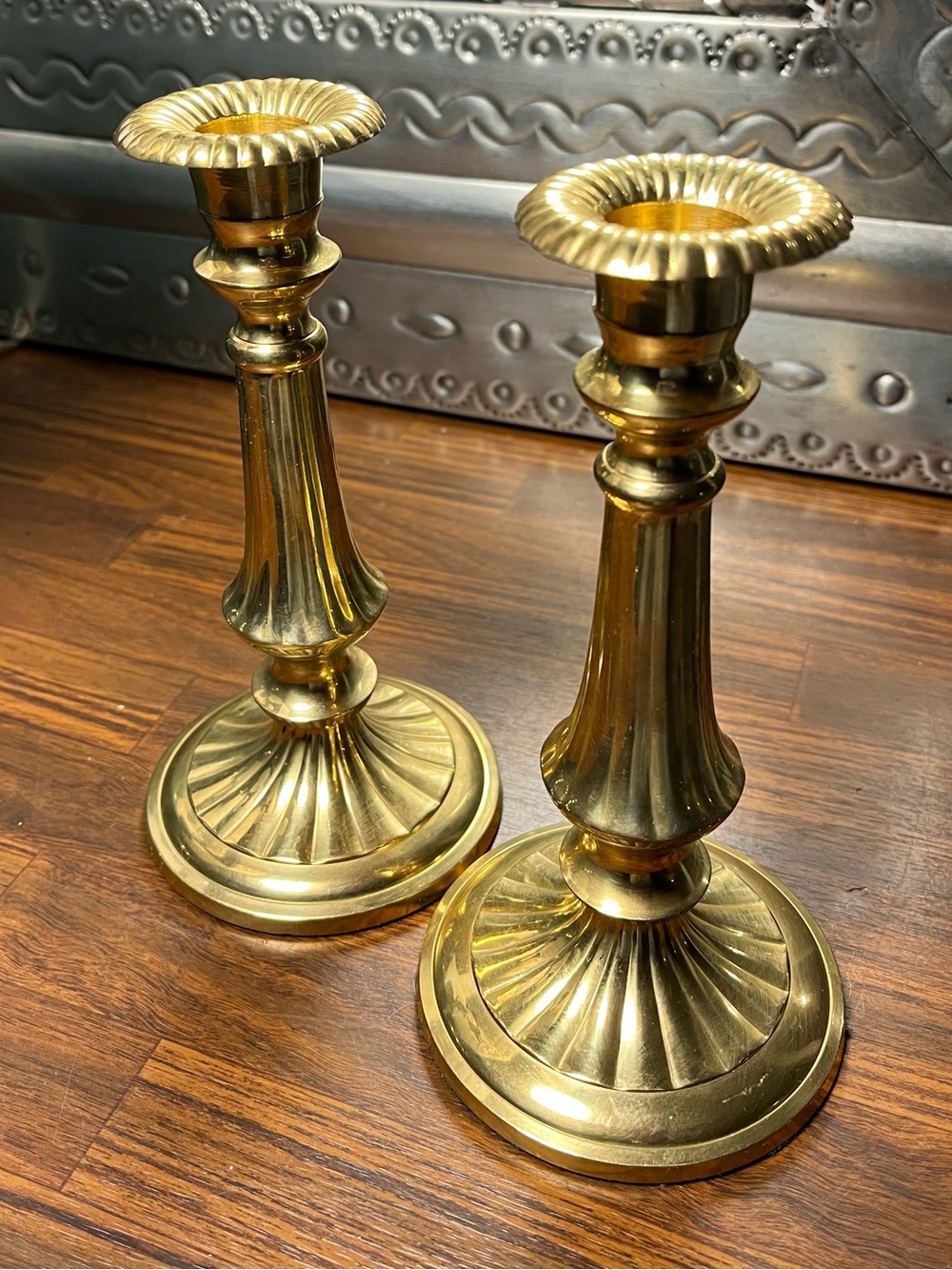 Gatgo India pair solid Brass candlestick holders  7” Vintage